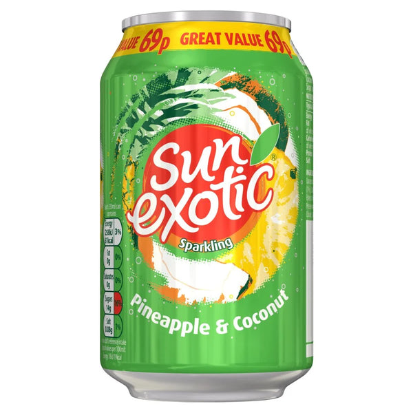 Sun Exotic Sparkling Pineapple Coconut 330ml can, front of pack