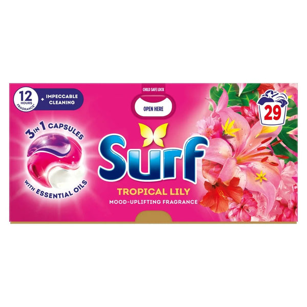 Surf 3 in 1 Tropical Lily Laundry Capsules 29 Washes, front of pack