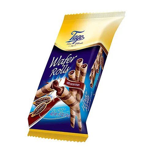 Tago Wafer Rolls with Cocoa Cream 150g, front of pack
