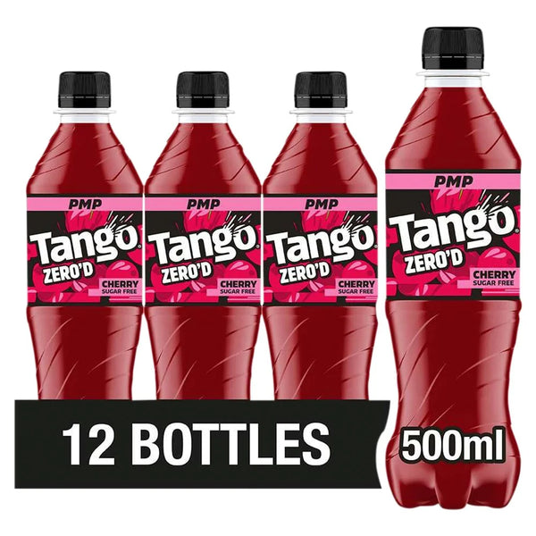 Tango Zero'd Cherry Sugar Free 500ml bottle, front of pack