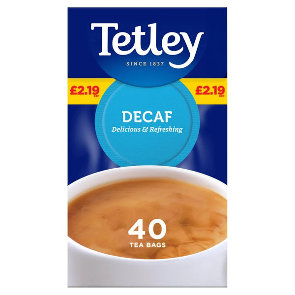 Tetley Decaf 40 Tea Bags 125g, front of pack