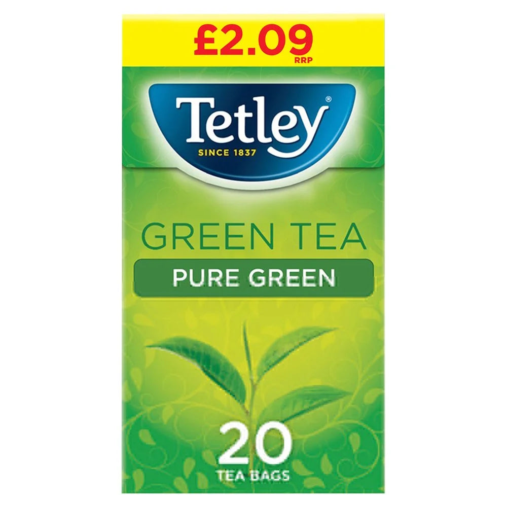 Tetley Pure Green Tea 20 Tea Bags, front of pack