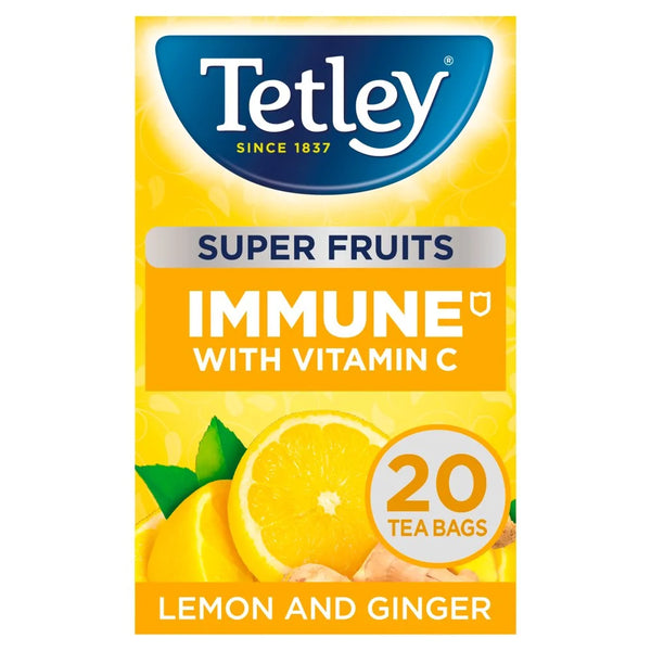 Tetley Super Fruits Lemon & Ginger Tea Bags x20, front of pack