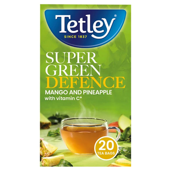 Tetley Super Green Defence Mango and Pineapple 20 Tea Bags, front of pack