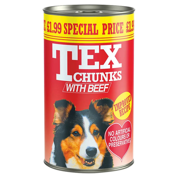 Tex Chunks with Beef dog food 1.2kg, front of pack
