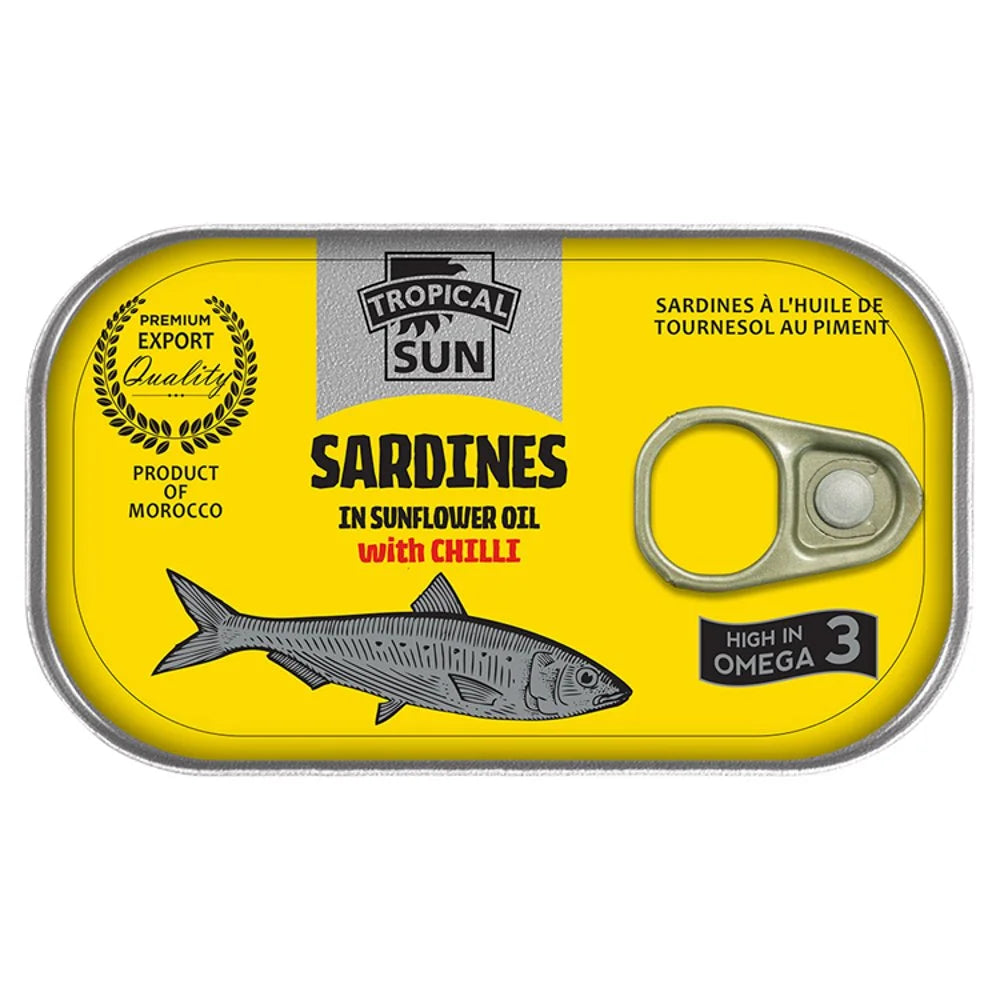 Tropical Sun Sardines in Sunflower Oil with Chilli 125g, front of pack