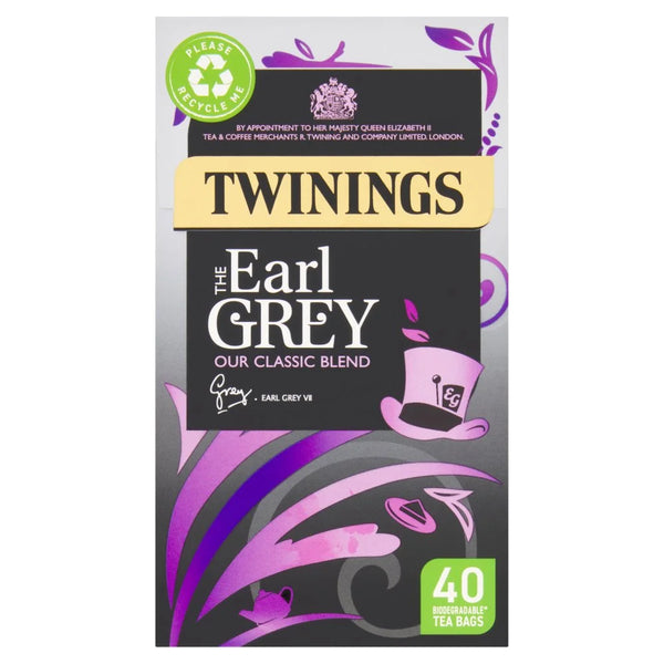 Twinings Earl Grey 40 Tea Bags, front of pack