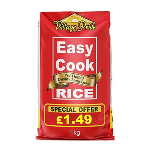 Village Pride Easy Cook Rice 1kg, front of pack
