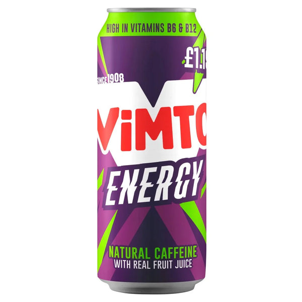 Vimto Energy Drink 500ml Can, front of pack