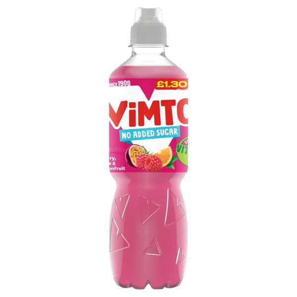 Vimto Raspberry Orange and Passionfruit 500ml, front of pack