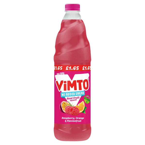 Vimto Real Fruit Squash Raspberry, Orange & Passionfruit 725ml, front of pack