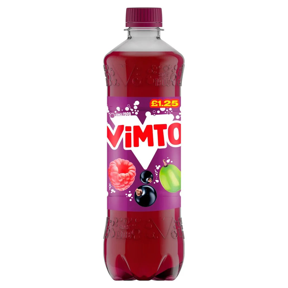 Vimto soft drink 500ml bottle, front of pack