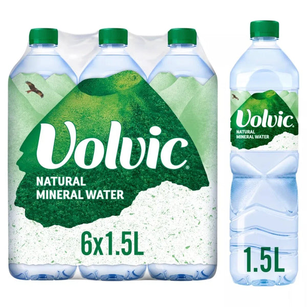 Volvic Natural Mineral Water 6 x 1.5L, front of pack