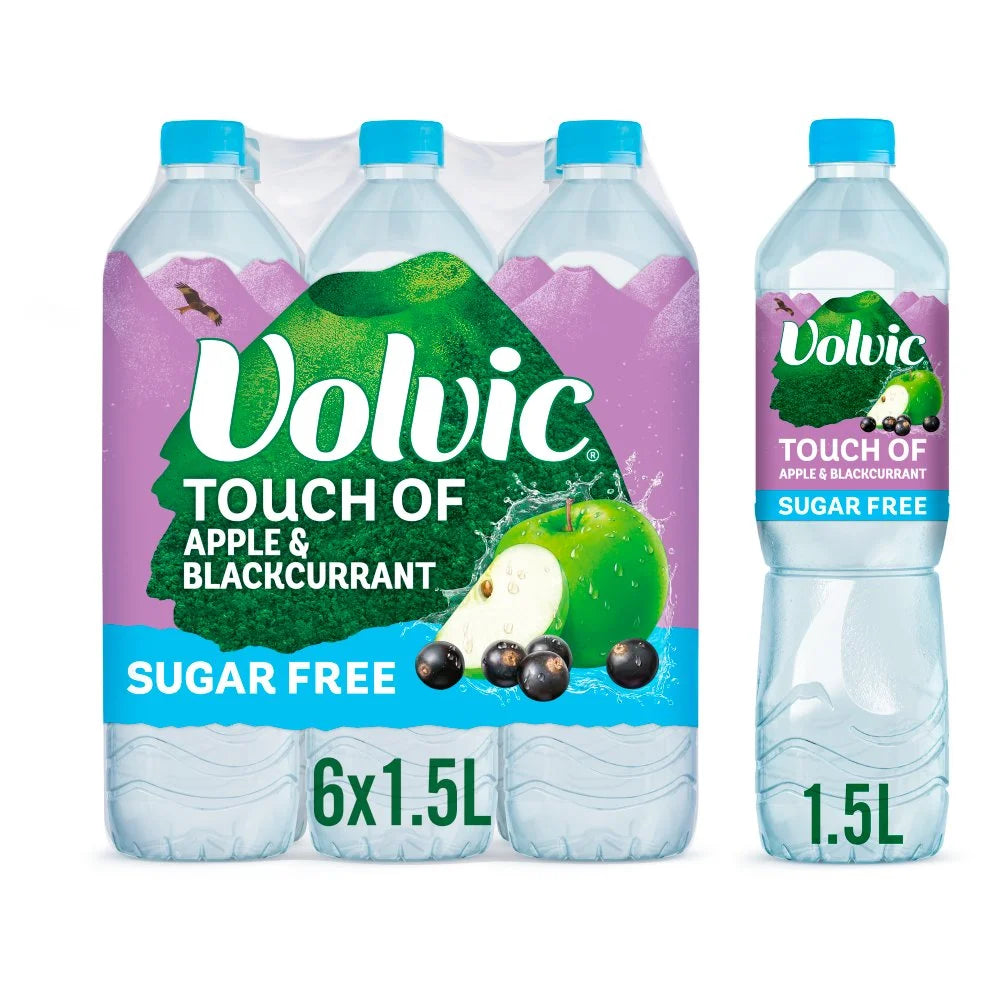 Volvic Touch of Fruit Apple and Blackcurrant Sugar Free Still Flavoured Water 1.5L, front of pack
