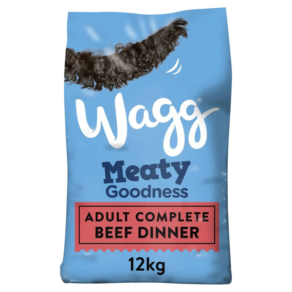 Wagg Meaty Goodness Adult Complete Beef Dinner Dog Food 12kg, front of pack