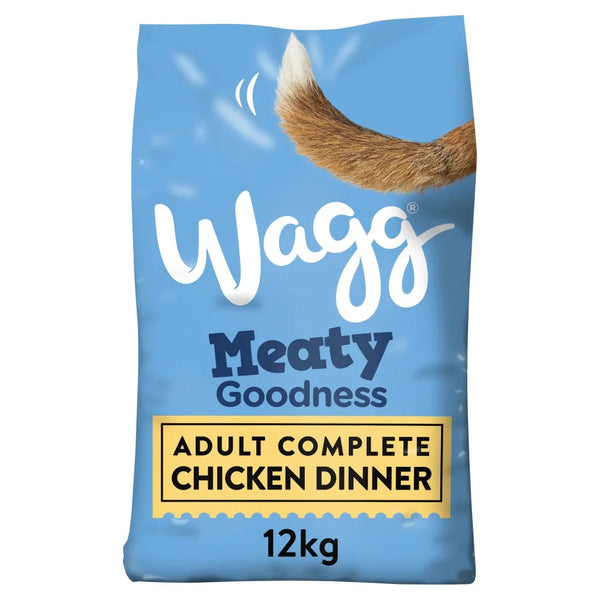 Wagg Meaty Goodness Adult Complete Chicken Dinner Dog Food 12kg, front of pack