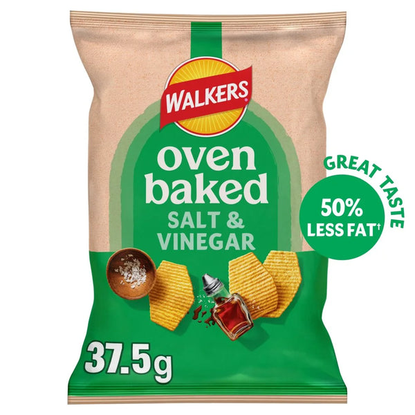 Walkers Baked Salt and Vinegar crisps 37.5g grab bag, front of pack