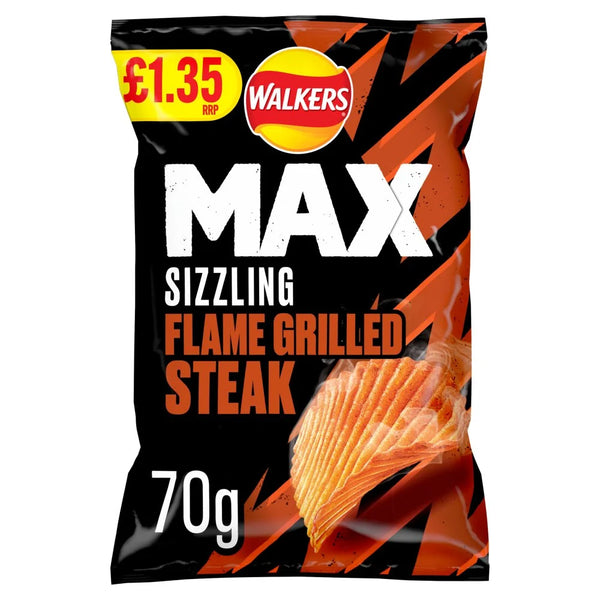 Walkers Max Flame Grilled Steak Sharing Crisps 70g, front of pack