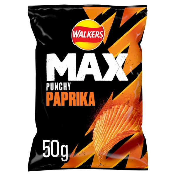 Walkers Max Punchy Paprika Grab Bag Crisps 50g, front of pack