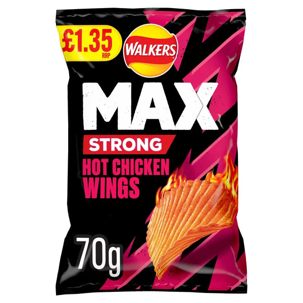 Walkers Max Strong Hot Chicken Wings crisps 70g, front of pack