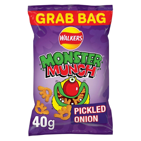 Walkers Monster Munch Pickled Onion Crisps 40g, front of pack