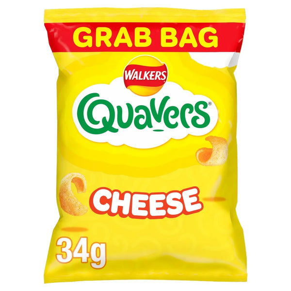 Walkers Quavers Cheese Grab Bag Crisps 34g, front of pack