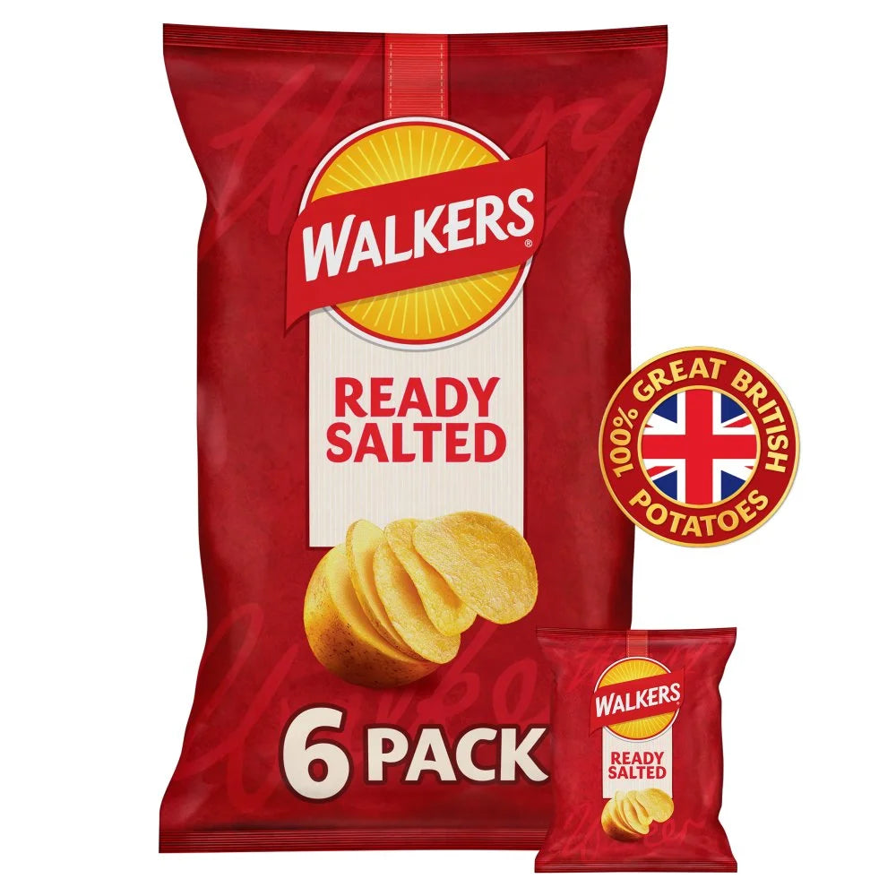 Walkers Ready Salted multipack crisps 6 x 25g, front of pack