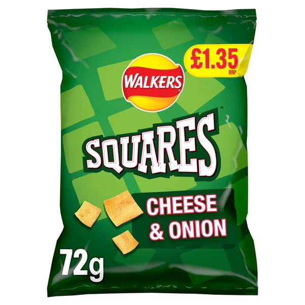 Walkers Squares Cheese and Onion crisps 72g, front of pack