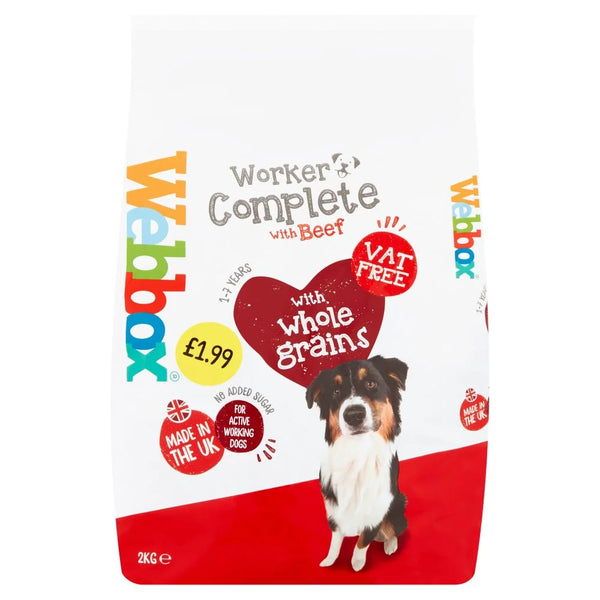 Webbox Complete Beef dog food 2kg, front of pack