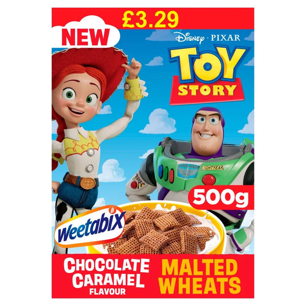 Weetabix Disney Pixar Toy Story Chocolate Caramel Malted Wheats 500g, front of pack