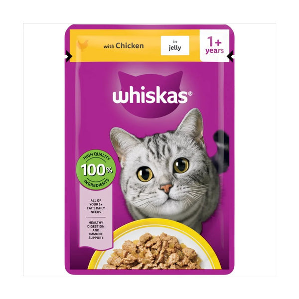 Whiskas 1+ Cat Pouches with Chicken in Jelly 85g, front of pack