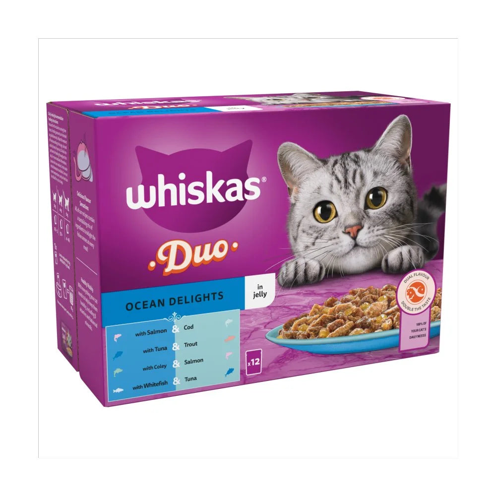 Whiskas 1+ Duo Ocean Delights Cat Pouches in Jelly 85g, front of pack