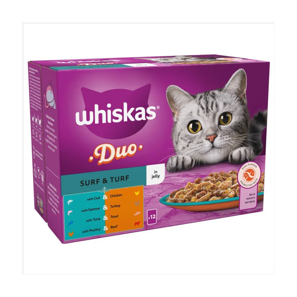 Whiskas 1+ Duo Surf and Turf Cat Pouches in Jelly 85g, front of pack
