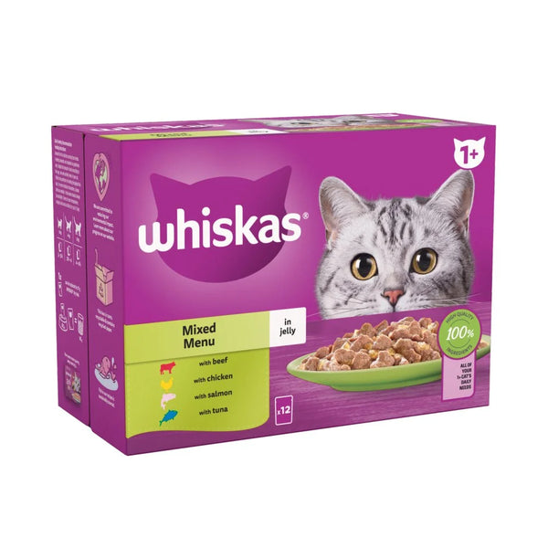 Whiskas 1+ Mixed Menu Cat Pouches in Jelly 85g, front of pack
