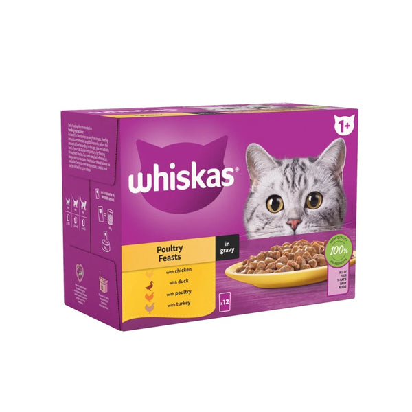 Whiskas 1+ Poultry Feasts Cat Pouches in Gravy 85g, front of pack