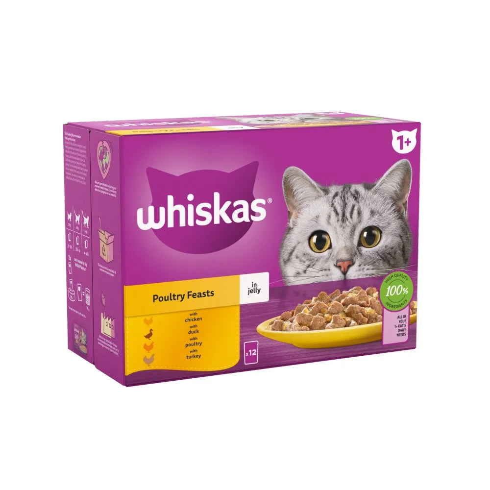 Whiskas 1+ Poultry Feasts Cat Pouches in Jelly 85g, front of pack