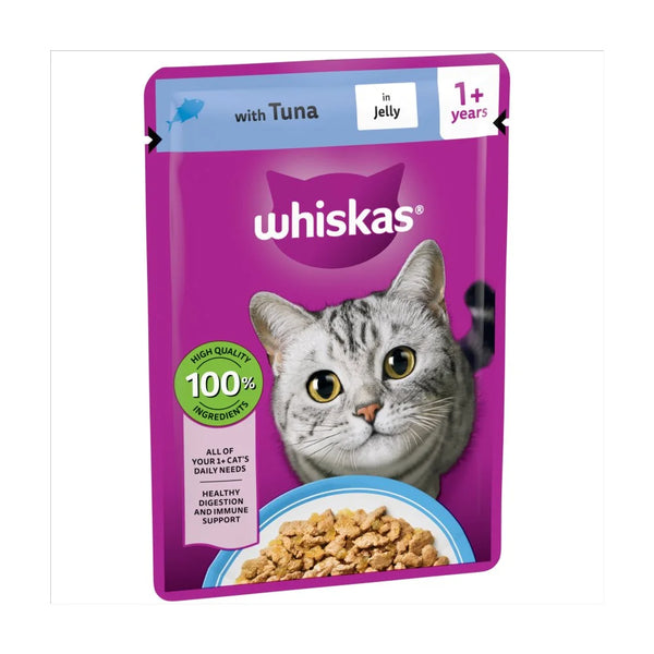 Whiskas 1+ Tuna Wet Cat Food Pouch in Jelly 85g, front of pack