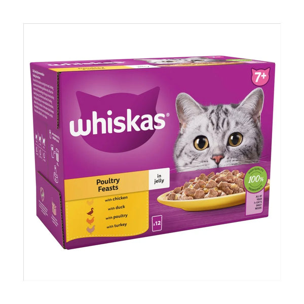 Whiskas 7+ Poultry Feasts Senior Cat Pouches in Jelly 85g, front of pack