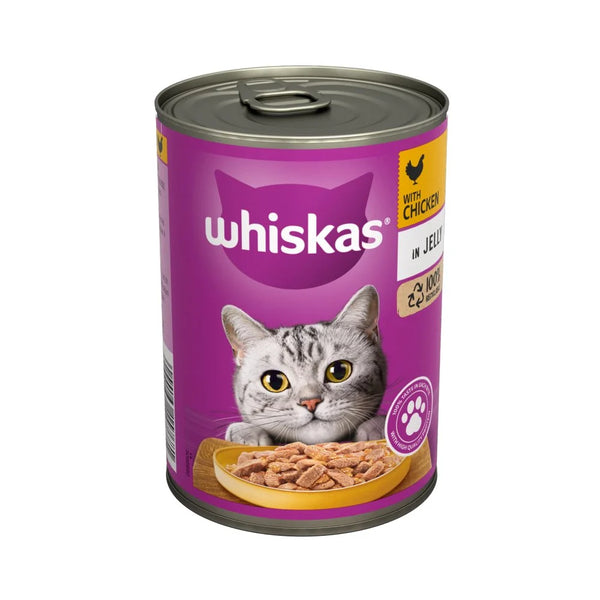 Whiskas Adult Wet Cat Food Chicken in Jelly 400g Tin, front of pack