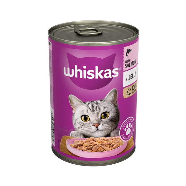 Whiskas Adult Wet Cat Food Salmon in Jelly 400g Tin, front of pack