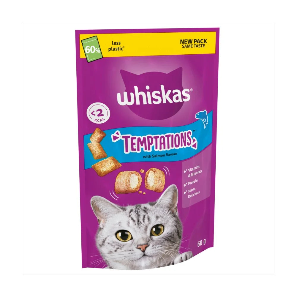Whiskas Temptations Adult Cat Treats with Salmon Flavour 60g, front of pack