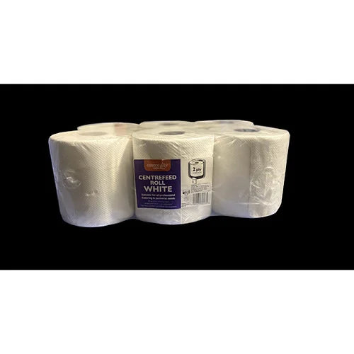 White centrefeed rolls 2-ply 110m, pack of 6, front of pack