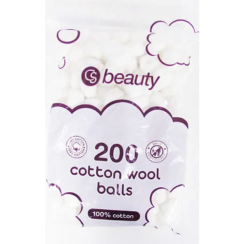 White cotton wool balls pack of 200, front of pack