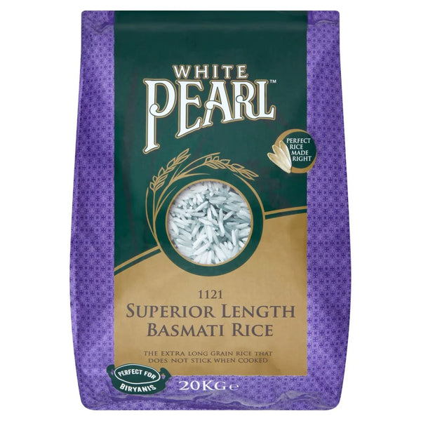 White Pearl 1121 Superior Length Basmati Rice 20kg, front of pack