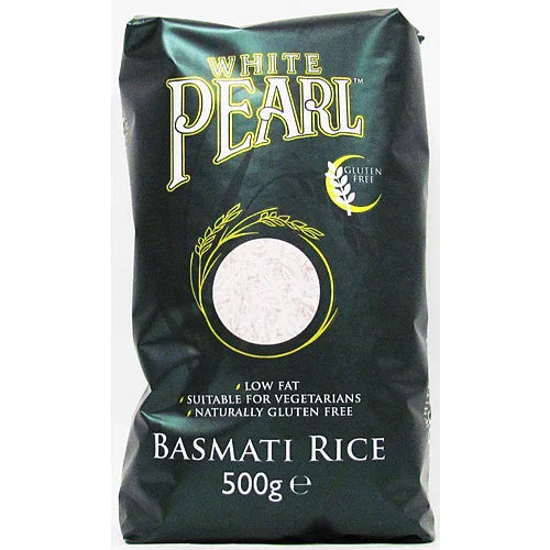White Pearl Basmati Rice Block Bottom 500g, front of pack