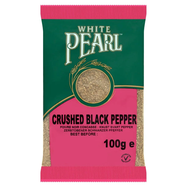 White Pearl Crushed Black Pepper 100g, front of pack
