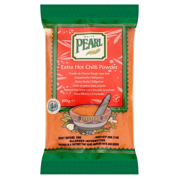 White Pearl Extra Hot Chilli Powder 100g, front of pack