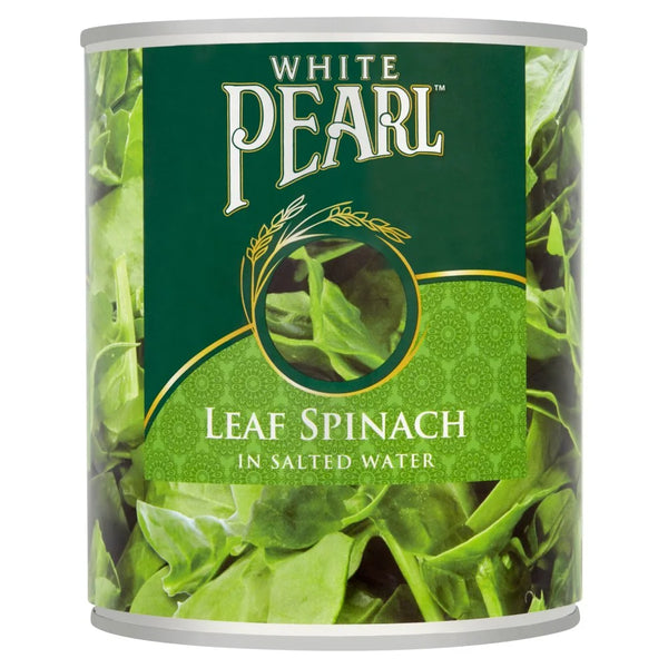 White Pearl Leaf Spinach in Salted Water 765g, front of pack