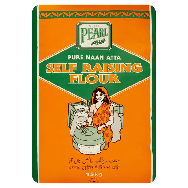 White Pearl Pure Naan Atta Self Raising Flour 25kg, front of pack