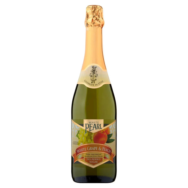 White Pearl White Grape and Peach Non-Alcoholic Sparkling Juice Drink 750ml, front of pack